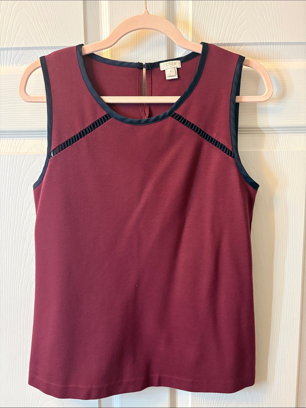 J. Crew Burgundy Sleeveless Shell with black trim, S
